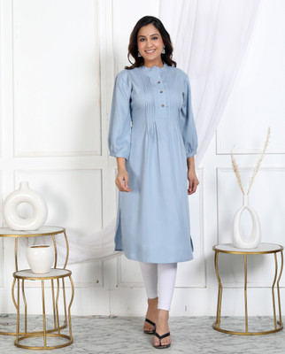 Mirjai Women Solid Straight Kurta(Blue)