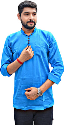 GOURI COLLECTIONS Men Solid Straight Kurta(Light Blue)