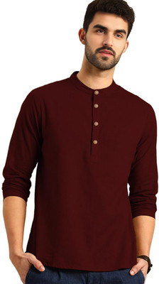 Yugnik Men Self Design Straight Kurta(Maroon)