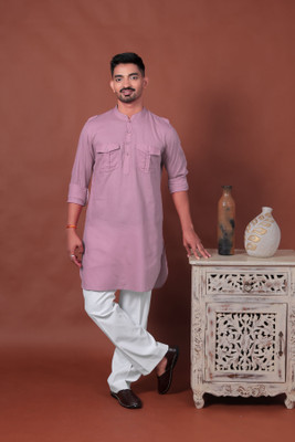 Varbandhan Men Solid Pathani Kurta(Purple)