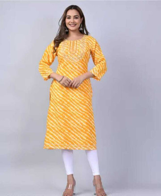 Raghulila Women Printed Straight Kurta(Yellow)