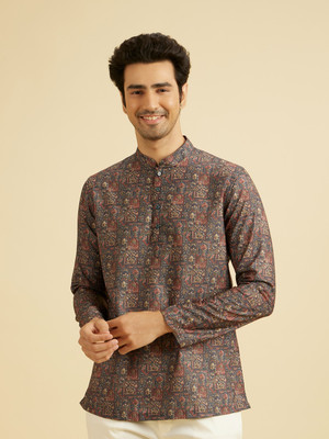 MANYAVAR Men Printed Straight Kurta(Red)