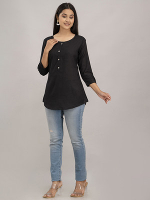 Feranoid Retail Women Solid Straight Kurta(Black)