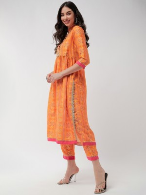 PANNKH Women Printed Straight Kurta(Orange)