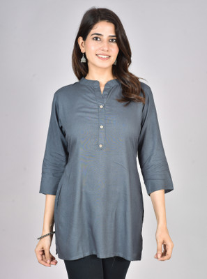 khwaishein Women Solid Tunic Kurta(Grey)