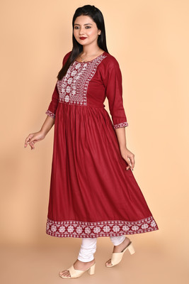 Paramount NX Women Embroidered Anarkali Kurta(Maroon)
