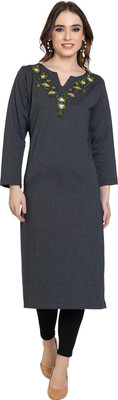 Elthia Women Embroidered Straight Kurta(Dark Green)