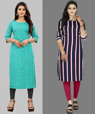 tanvi creation Women Striped Straight Kurta(Blue, Purple)