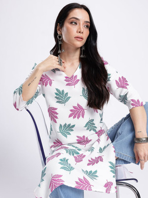 Anouk Rustic Women Floral Print Straight Kurta(White)