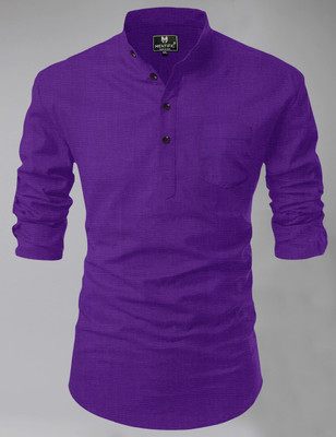 HouseOfCommon Men Solid Straight Kurta(Purple)