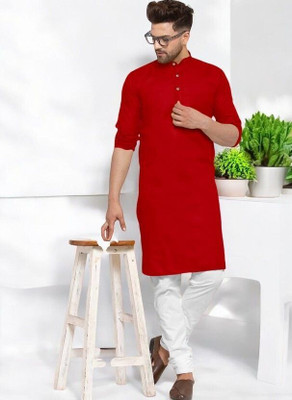 Rashmi Genz Men Printed Straight Kurta(Red)