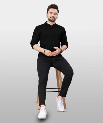 Shree Dutt Creation Men Solid Straight Kurta(Black)