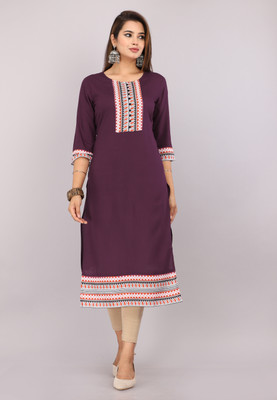 RITIKA TRADERS Women Printed Straight Kurta(Purple)