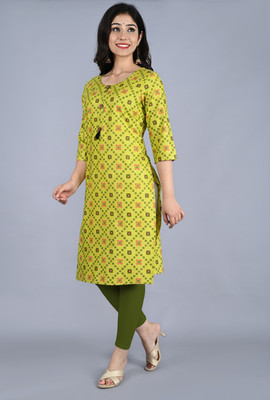 Bachuu Women Printed Straight Kurta(Green)