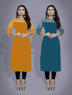 Maheshvi Women Self Design Straight Kurta(Yellow)