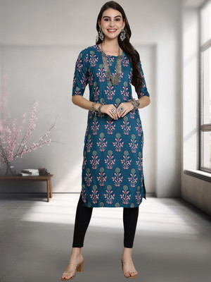1 Stop Fashion Women Printed A-line Kurta(Blue)