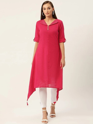 FABRIC FITOOR Women Solid Asymmetric Kurta(Pink)