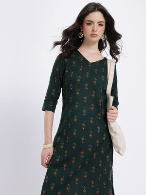Anouk Rustic Women Printed Straight Kurta(Green)