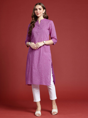 ANOUK Women Solid Straight Kurta(Purple)