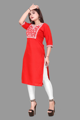 RIDDHI COLLECTION MALL Women Embroidered A-line Kurta(Red)