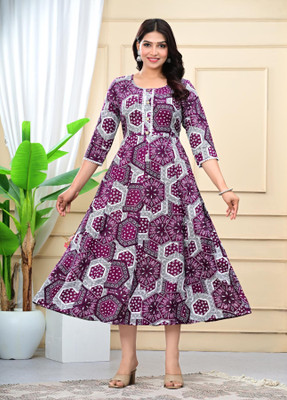 BRAHMASTRA Women Printed Anarkali Kurta(Purple)