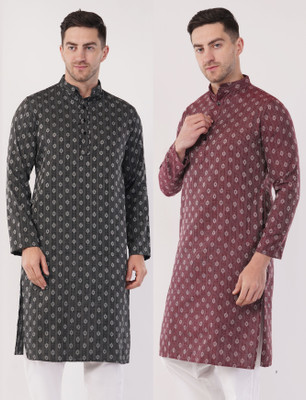 Sypher Boutique Men Self Design Straight Kurta(Black, Maroon)