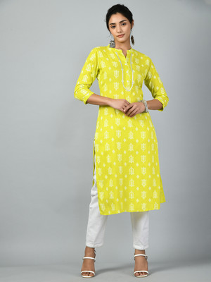 vidhani Women Printed Straight Kurta(Yellow)