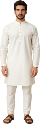 AARVI COLLECTION Men Solid A-line Kurta(White)