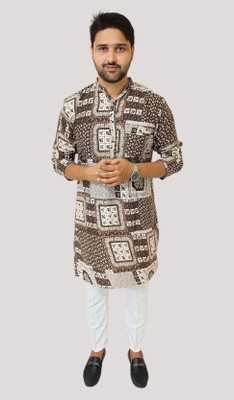 KiEZ FASHION Men Printed A-line Kurta(Gold, Brown)