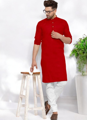 Krisha trend Men Solid Straight Kurta(Red)