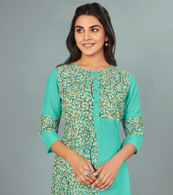 Laxmipati sarees Women Floral Print Straight Kurta(Green)