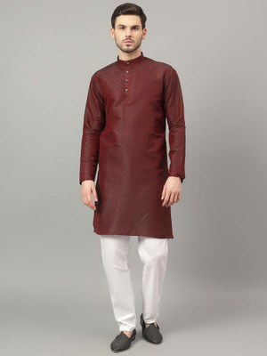 Yugnik Men Woven Design A-line Kurta(Brown)
