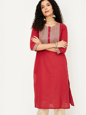 MAX Women Embroidered A-line Kurta(Red)