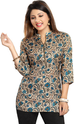 Anmi Printed Women Straight Kurta(Blue)