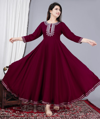 Nikhat Women Solid Anarkali Kurta(Black)