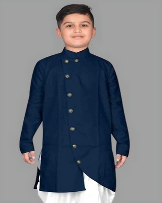 OMKAR EN TRENDS Boys Printed Straight Kurta(Blue)