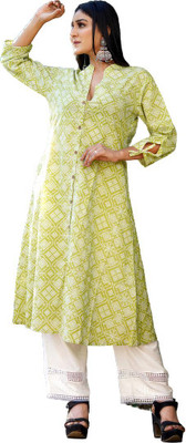 Phabrica Women Printed A-line Kurta(Light Green)