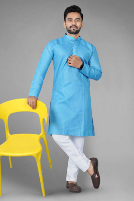 DHASU TRENDZ Men Solid Straight Kurta(Blue)