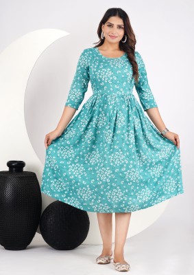 SARSINYA FEBTEX Women Polka Print Anarkali Kurta(Light Blue, White)