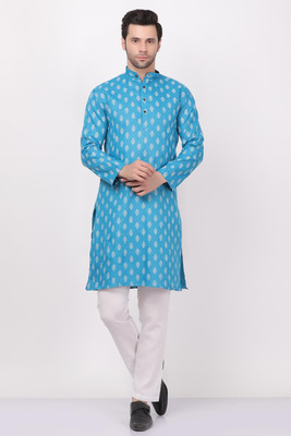 TABROONN Men Printed Straight Kurta(Blue)