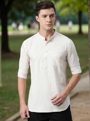 Kryptic Men Solid Straight Kurta(Beige)