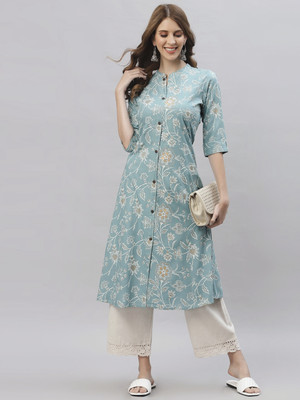 Jai Kurties Women Printed Straight Kurta(Light Blue)