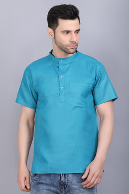 FUKUSO Men Solid Straight Kurta(Blue)