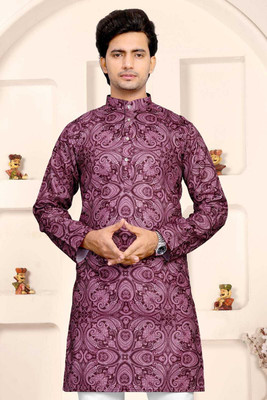 Nirwear Men Printed Straight Kurta(Maroon)