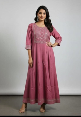 Suvee Women Embroidered Flared Kurta(Blue)