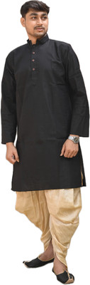 Sumit online Men Self Design Straight Kurta(Black)