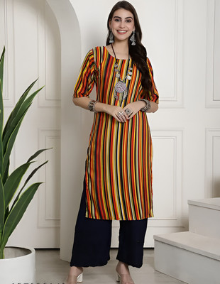 SHREE INFINITY EXPORT Women Striped A-line Kurta(Multicolor)