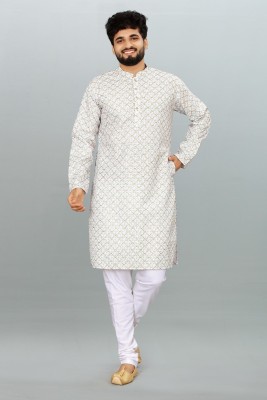 Bandidhari Fashion Men Printed Straight Kurta(White)