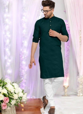 Krisha trend Men Solid Straight Kurta(Dark Green)