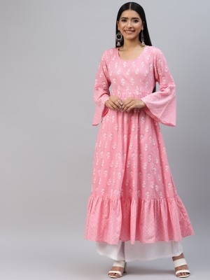 Poshak Hub Women Printed Anarkali Kurta(Pink)